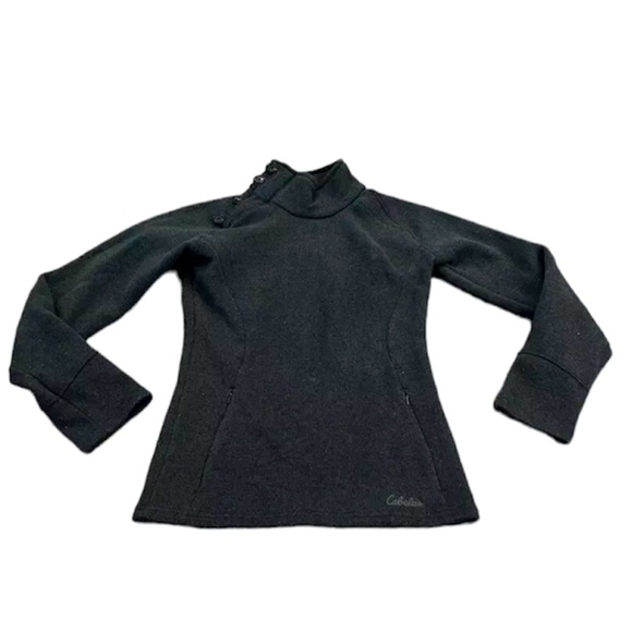 Cabelas Fleece Sweater Women’s Size Small Gray Green Long Sleeve Pullover - Picture 1 of 8